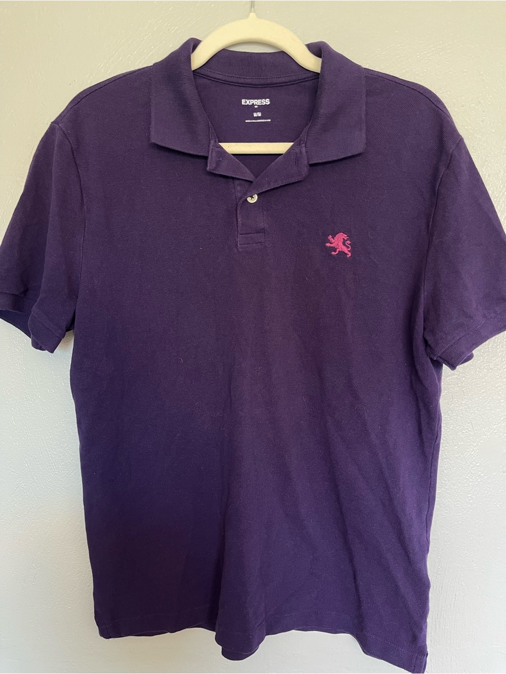 Express Purple Lion Logo Polo Shirt Men’s Medium Classic Stretch Cotton Golf